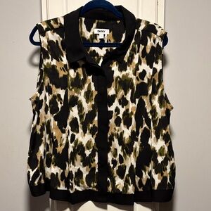 DKNY Women's Sleeveless Leopard Print Blouse - Black, Brown, and White